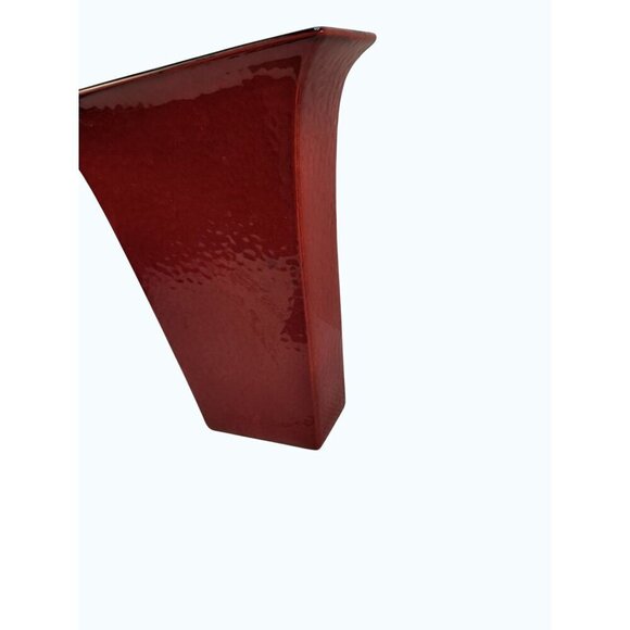 Red Textured Ceramic Vase With Glossy Black Interior Rectangular Flared Design 1 - Picture 8 of 16
